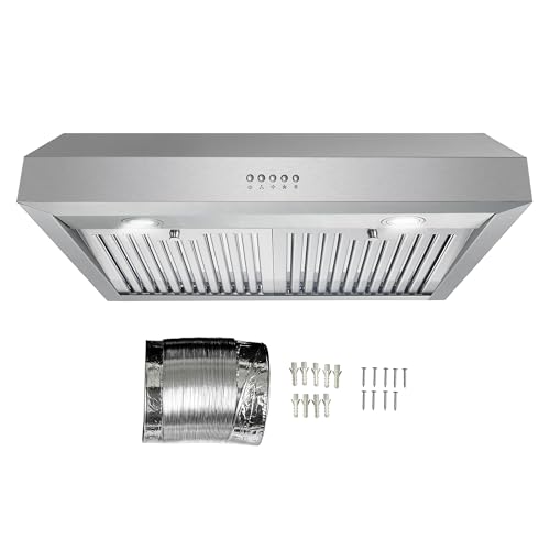 29.5 in. Ducted Under Cabinet Range Hood, Kitchen Over Stove Vent, 3-Speed Fan, Permanent Filters, LED Lights in Stainless Steel, 30 inch