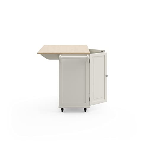 Dolly Madison Off-White Mobile Kitchen Island Cart with Wood Drop Leaf Breakfast Bar