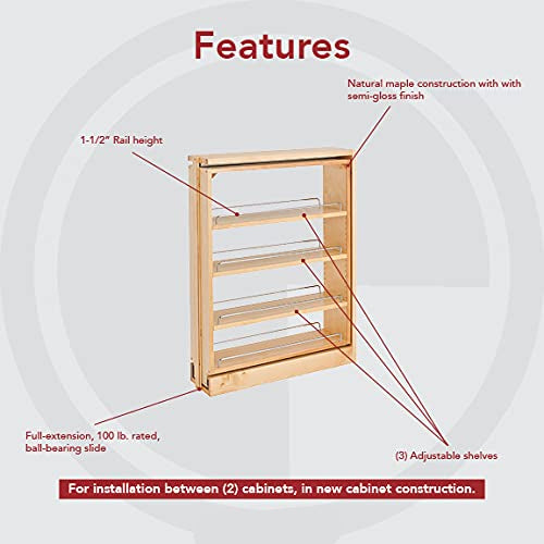 6" Pull Out Shelf Organizer for Base Kitchen Cabinets, Filler Spice Rack Seasoning Storage Holder w/Soft-Close, Wood