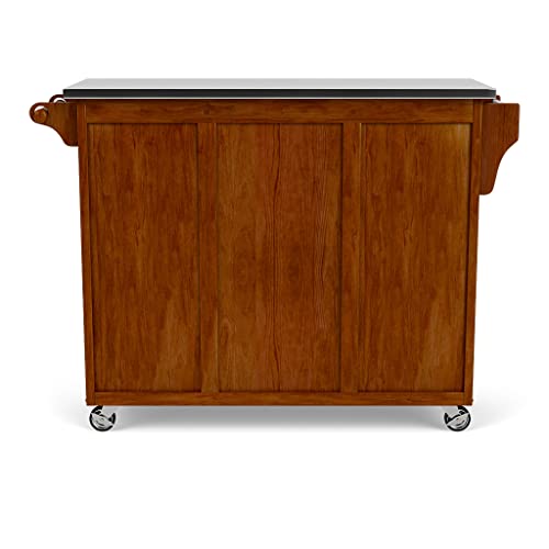 Create-a-Cart Medium Cherry Two-door Cabinet with Stainless Steel Top, Two Wood Panel Doors, Adjustable Shelves, Four Drawers, Two Towel Bars, Spice Rack, and Rubber Casters