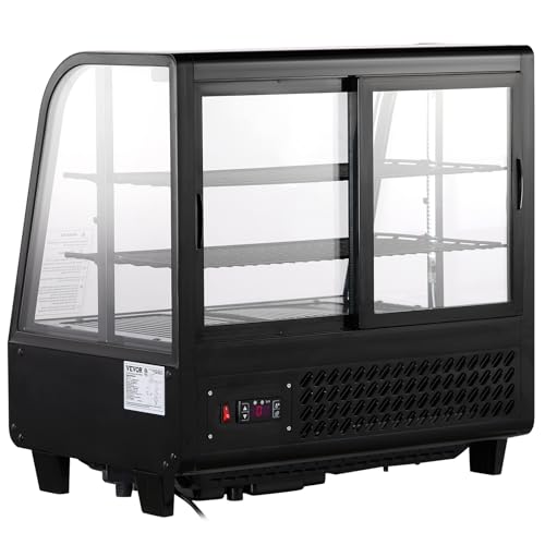 Refrigerated Display Case, 3.5 Cu.Ft./100L, 2-Tier, Countertop Pastry Display Case Commercial Display Refrigerator with LED Lighting, TURBO Cooling, Frost-Free Air-Cooling, Rear Sliding Door