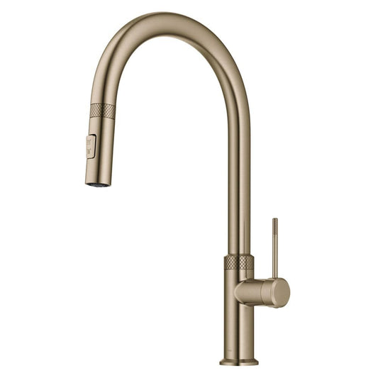 Oletto Modern Industrial Pull-Down Single Handle Kitchen Faucet in Brushed Gold