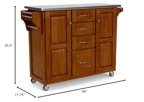 Create-a-Cart Medium Cherry Two-door Cabinet with Stainless Steel Top, Two Wood Panel Doors, Adjustable Shelves, Four Drawers, Two Towel Bars, Spice Rack, and Rubber Casters