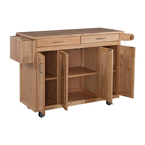 General Line Kitchen Mobile Cart with Drop Leaf Breakfast Bar, 54 Inches Wide, Natural Hardwood, FURNITURE