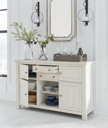 Robbinsdale Casual 4-Door Dining Server with Adjustable Shelves and Felt-Lined Drawers, White