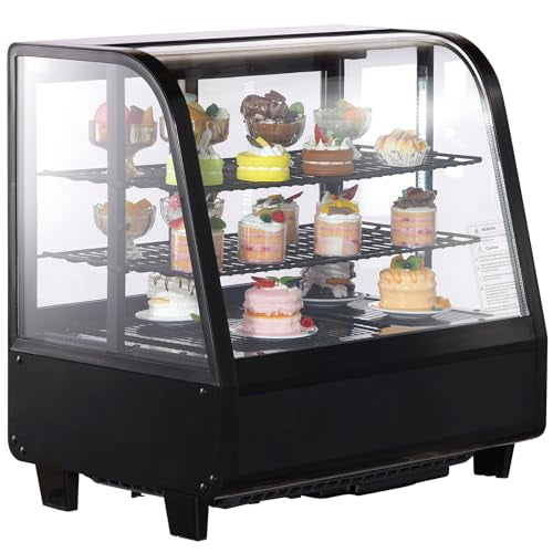 Refrigerated Display Case, 3.5 Cu.Ft./100L, 2-Tier, Countertop Pastry Display Case Commercial Display Refrigerator with LED Lighting, TURBO Cooling, Frost-Free Air-Cooling, Rear Sliding Door