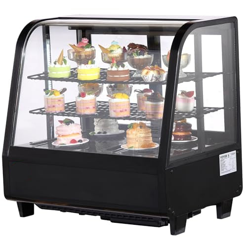 Refrigerated Display Case, 3.5 Cu.Ft./100L, 2-Tier, Countertop Pastry Display Case Commercial Display Refrigerator with LED Lighting, TURBO Cooling, Frost-Free Air-Cooling, Rear Sliding Door