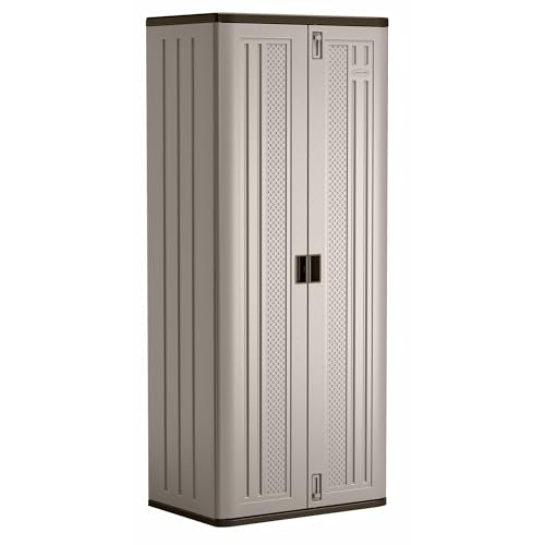 Tall 72-Inch Platinum Resin Storage Cabinet with Durable Double-Wall Construction, and Metal-Reinforced Shelves for Basement, Utility Room and Garage Storage, Platinum