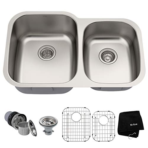 Premier 32-inch 16 Gauge Undermount 60/40 Double Bowl Stainless Steel Kitchen Sink, KBU24