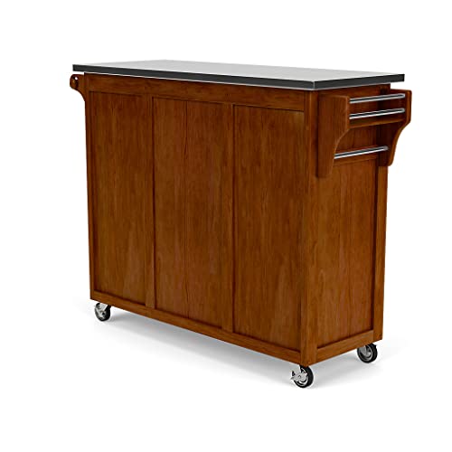 Create-a-Cart Medium Cherry Two-door Cabinet with Stainless Steel Top, Two Wood Panel Doors, Adjustable Shelves, Four Drawers, Two Towel Bars, Spice Rack, and Rubber Casters