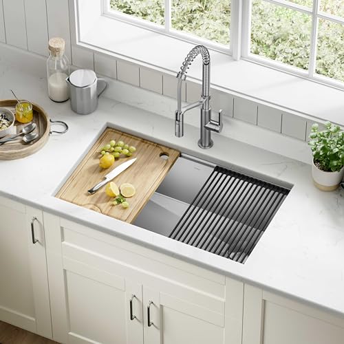 32-Inch Undermount Workstation 16 Gauge Single Bowl Stainless Steel Kitchen Sink with Accessories