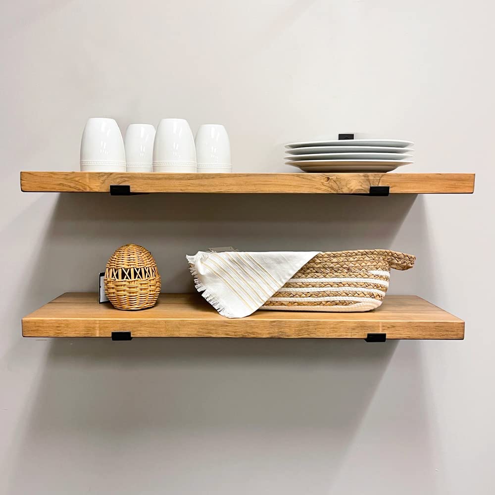 Rustic Shelves with J-Brackets Set of 2, Industrial Shelf, Kitchen Shelves, Solid Wood, Decorative Wall Storage, Heavy Duty