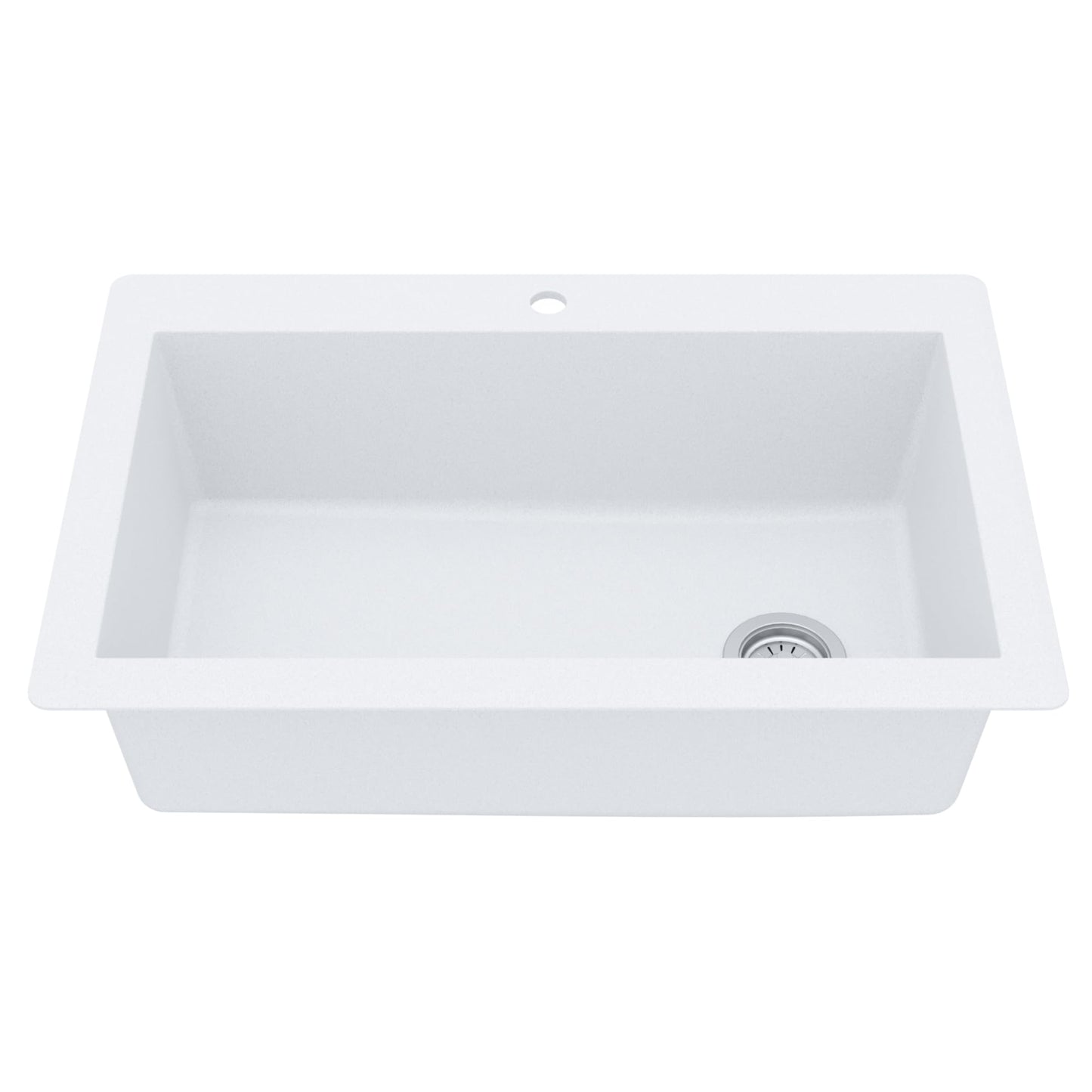 Drop-In Quartz Composite 33 in. 1-Hole Single Bowl Kitchen Sink in White