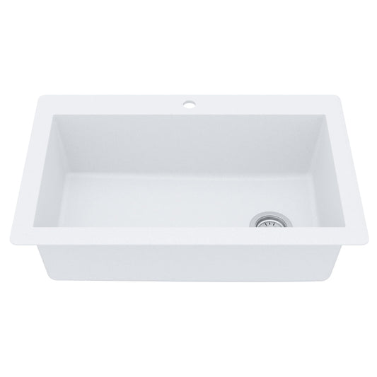 Drop-In Quartz Composite 33 in. 1-Hole Single Bowl Kitchen Sink in White