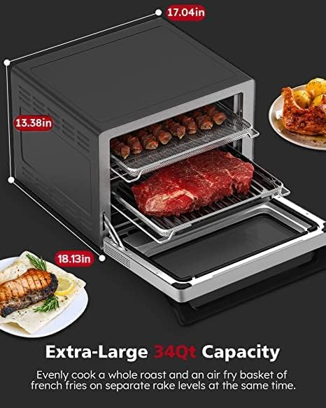 iQ360 Digital Smart Oven, 20-in-1 Convection Infrared Grill Griddle Combo, 34-Qt Mega Capacity, 1800 Watts, Adjustable Triple Surround Heat Zones, Smart Thermometer