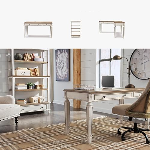 French Country 60" Home Office Lift Top Desk with USB Charging, Chipped White