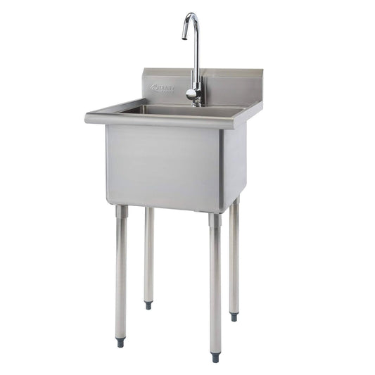 THA-0307 Basics Stainless Steel Freestanding Single Bowl Utility Sink for Garage, Laundry Room, and Restaurants, Includes Faucet, NSF Certified, 49.2 21.5 24-Inch, Chrome