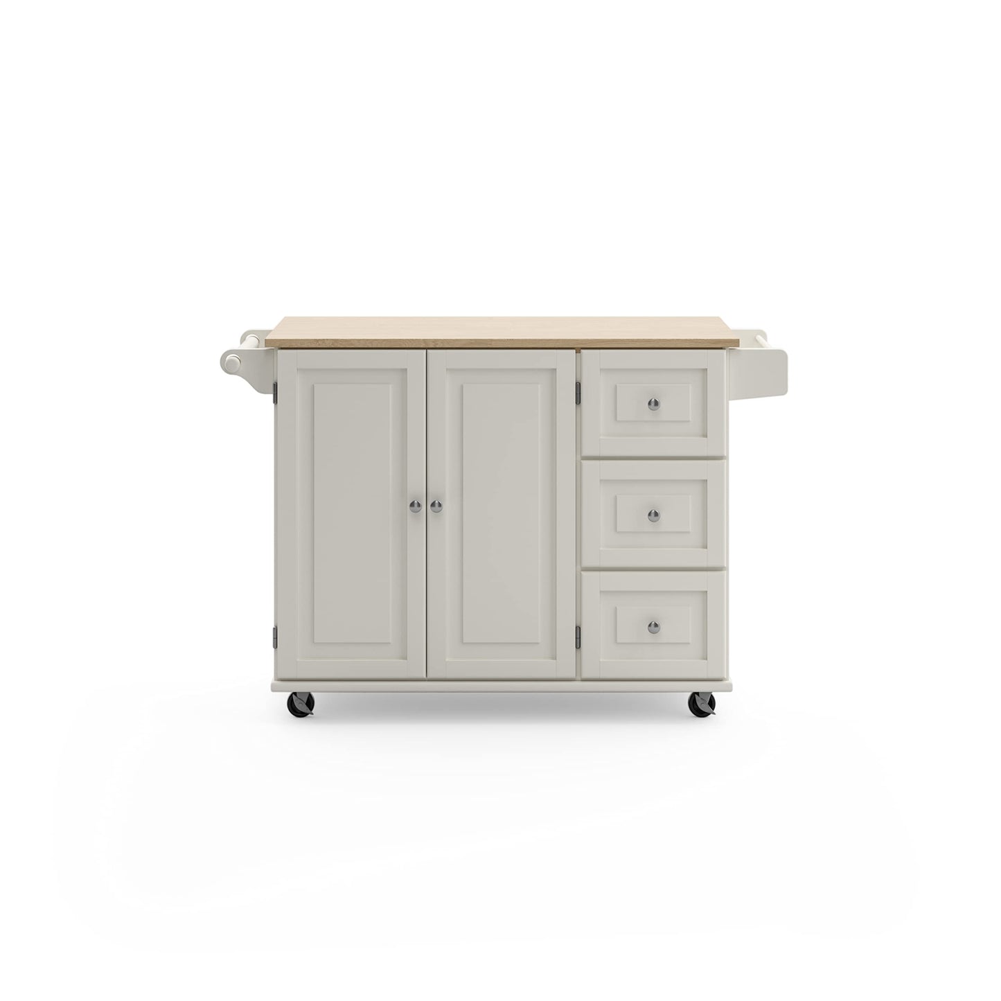 Dolly Madison Off-White Mobile Kitchen Island Cart with Wood Drop Leaf Breakfast Bar