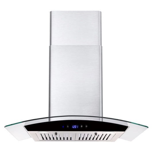 Range Hood 30 Inch, Wall Mount Kitchen Hood with Ducted/Ductless Convertible Duct, Stainless Steel Chimney and Baffle Filters, Touch Control Fan Timer, LED Lights, 3 Speed Fan