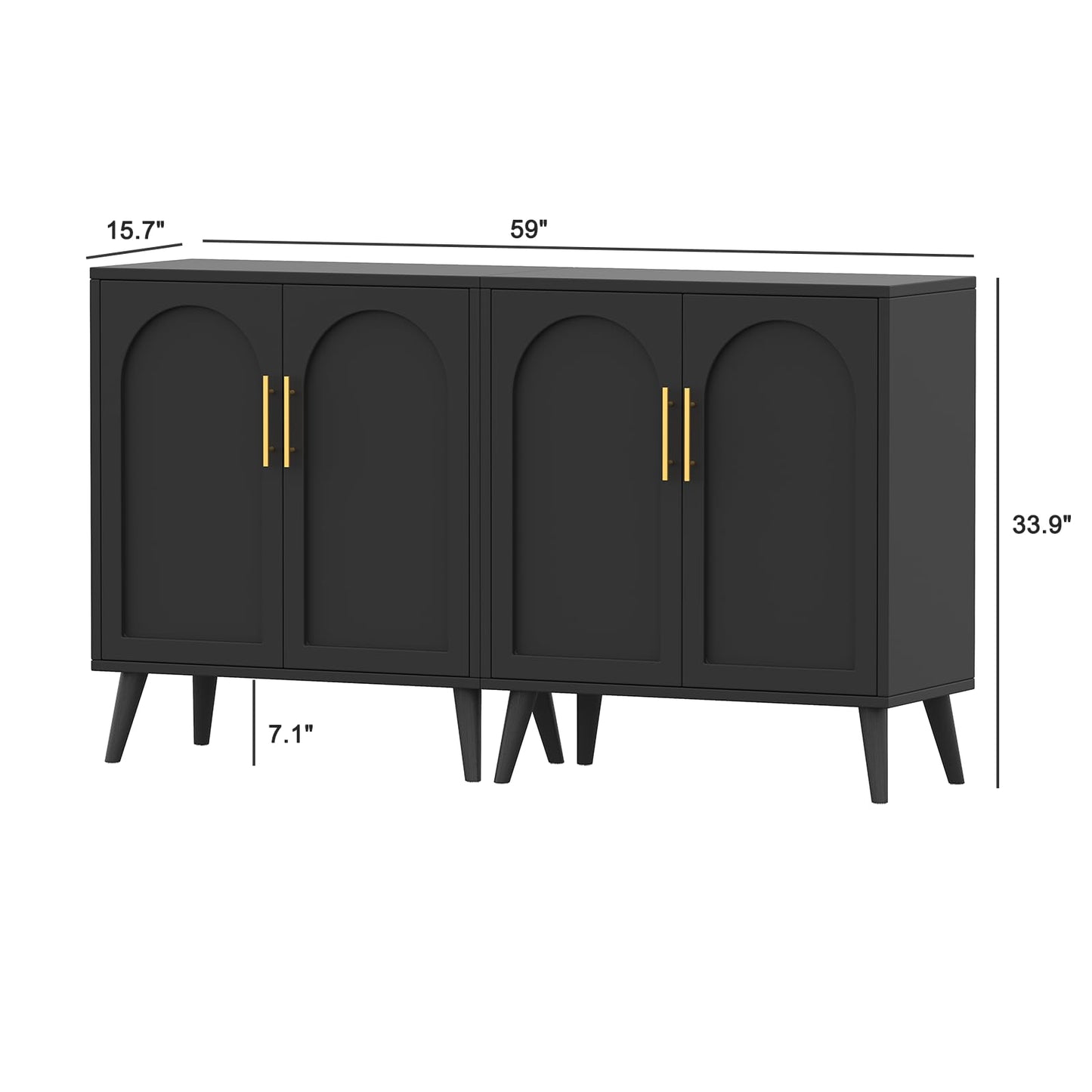 Set of 2 Storage Cabinet with 4 Doors, Accent Bathroom Floor Cabinet, Modern Sideboard Buffet Closet for Living Room, Entryway, Dining Room and Kitchen, Black