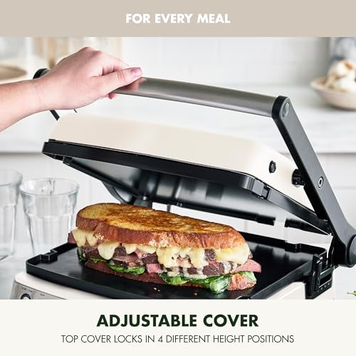 Elite 7-in-1 Multi-Function Contact Grill & Griddle, Healthy Ceramic Nonstick Aluminum, Grill & Waffle Plates, Adjustable Shade & Shear, Closed Press/Open Flat Surface, PFAS-Free, Cream White