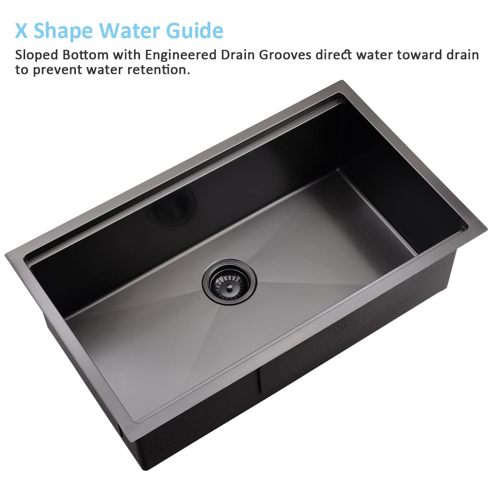 33 Inch Black Undermount Kitchen Sink Workstation 33x19 Kitchen Sink Undermount Workstation Stainless Steel Undermount Sink 16 Gauge Single Bowl Deep Kitchen Sink with Cutting Board