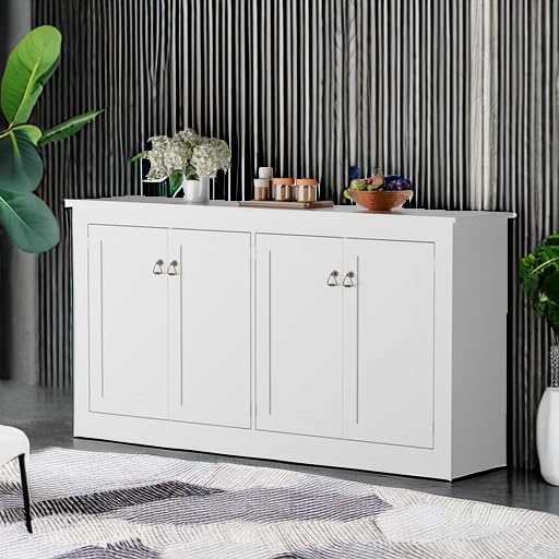 Buffet Cabinet with Storage - Kitchen Storage Cabinet Wood Console Table Coffee Bar Accent Cabinets for Living Room Dining Room Entryway White 57.5" W