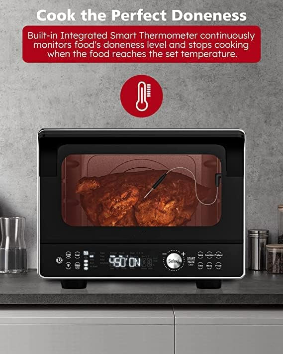 iQ360 Digital Smart Oven, 20-in-1 Convection Infrared Grill Griddle Combo, 34-Qt Mega Capacity, 1800 Watts, Adjustable Triple Surround Heat Zones, Smart Thermometer