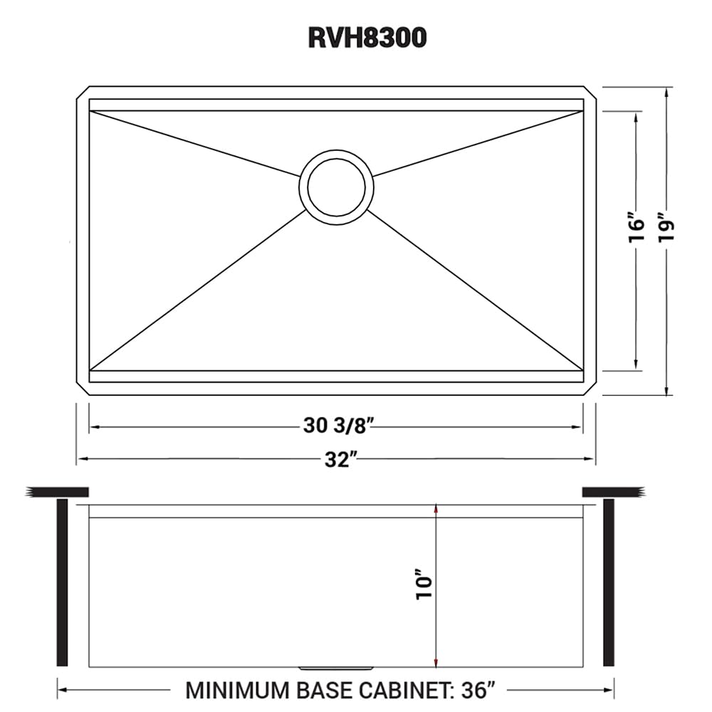 32-inch Workstation Ledge Undermount 16 Gauge Stainless Steel Kitchen Sink Single Bowl - RVH8300