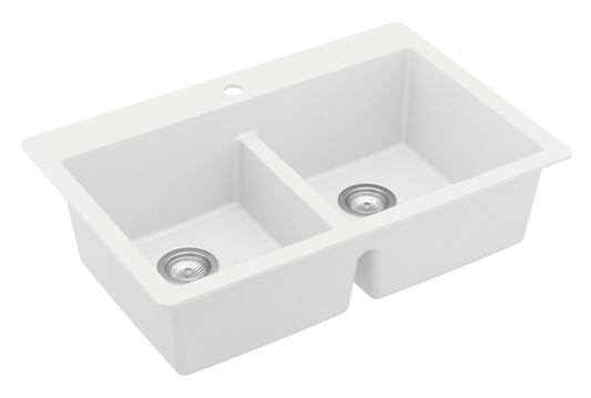 " Top Mount Double Equal Bowl Quartz Kitchen Sink in White"