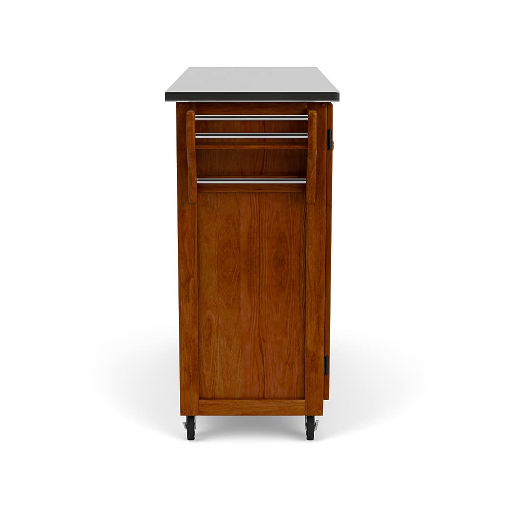 Create-a-Cart Medium Cherry Two-door Cabinet with Stainless Steel Top, Two Wood Panel Doors, Adjustable Shelves, Four Drawers, Two Towel Bars, Spice Rack, and Rubber Casters