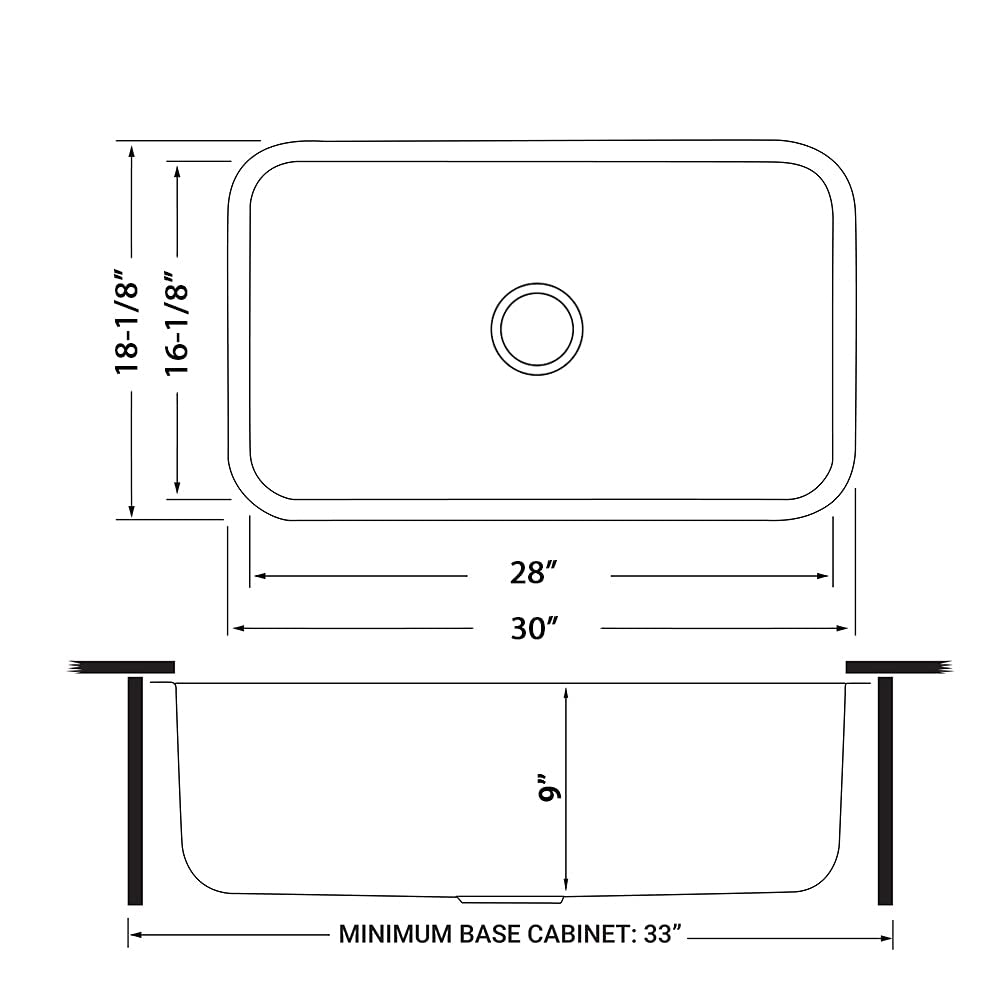 30-inch Undermount Kitchen Sink Single Bowl - 16 Gauge Stainless Steel Kitchen Sink with Brushed Finish hides scratches - Easy-to-Clean Single Bowl Undermount Sinks