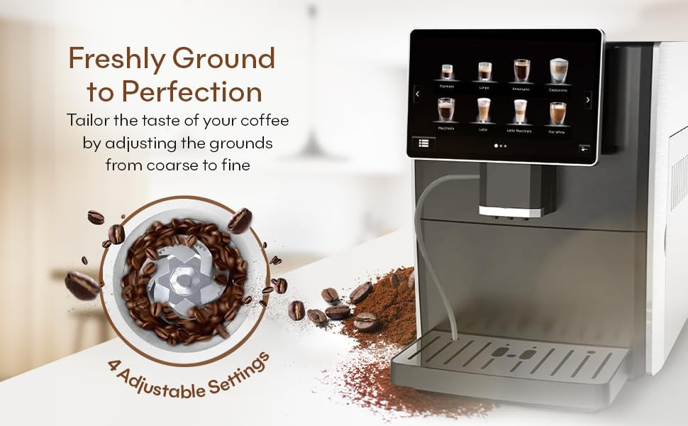 Super Automatic Espresso & Coffee Machine - Durable Automatic Espresso Machine With Grinder and Milk Frother For Latte, Cappuccino, Macchiato - 19 Coffee Recipes