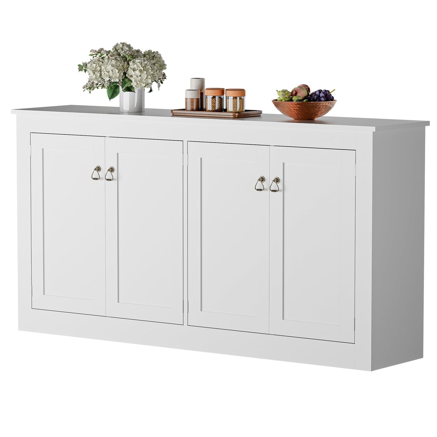 Buffet Cabinet with Storage - Kitchen Storage Cabinet Wood Console Table Coffee Bar Accent Cabinets for Living Room Dining Room Entryway White 57.5" W