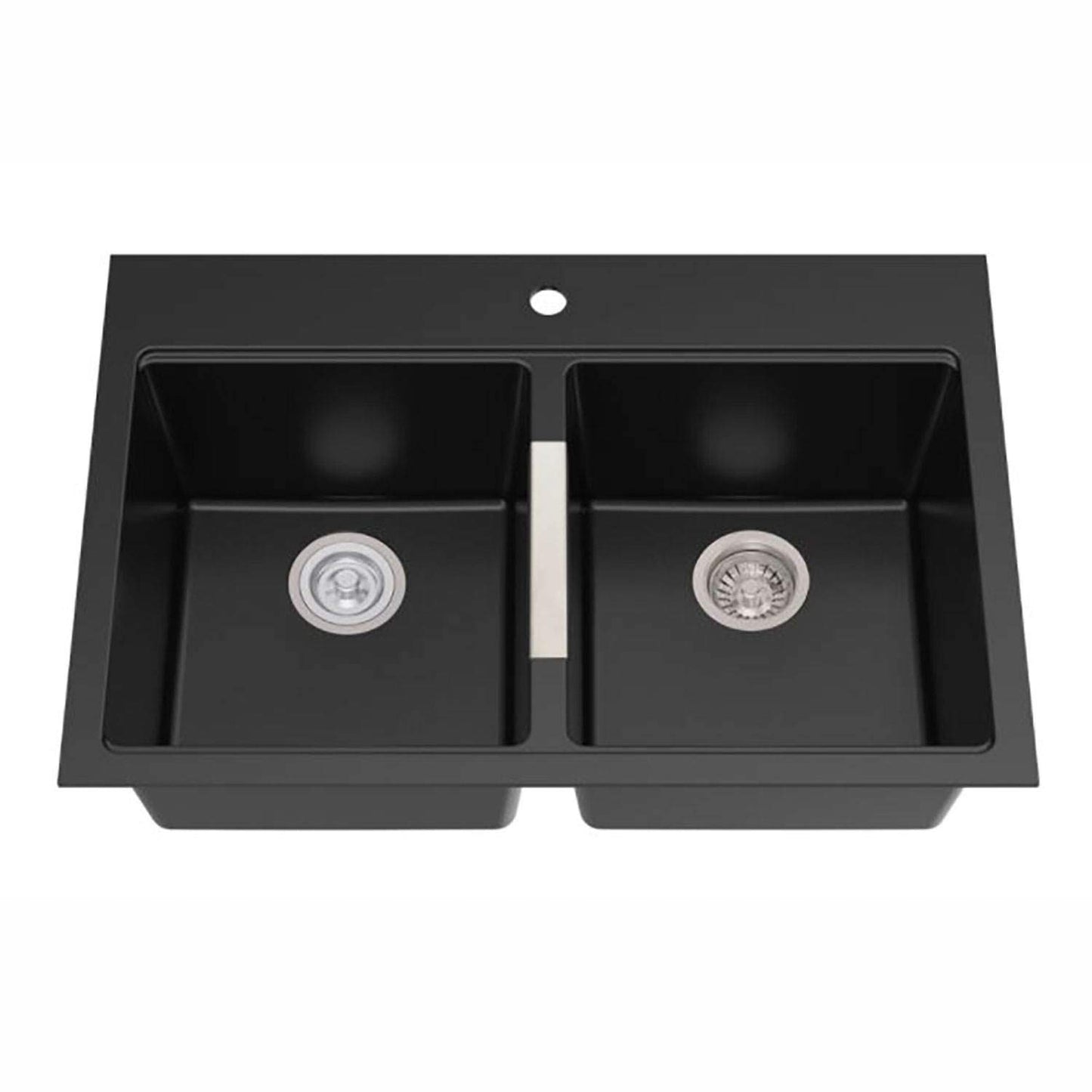 Quarza 33-inch Drop-In/Undermount 50/50 Double Bowl Granite Kitchen Sink in Black Onyx