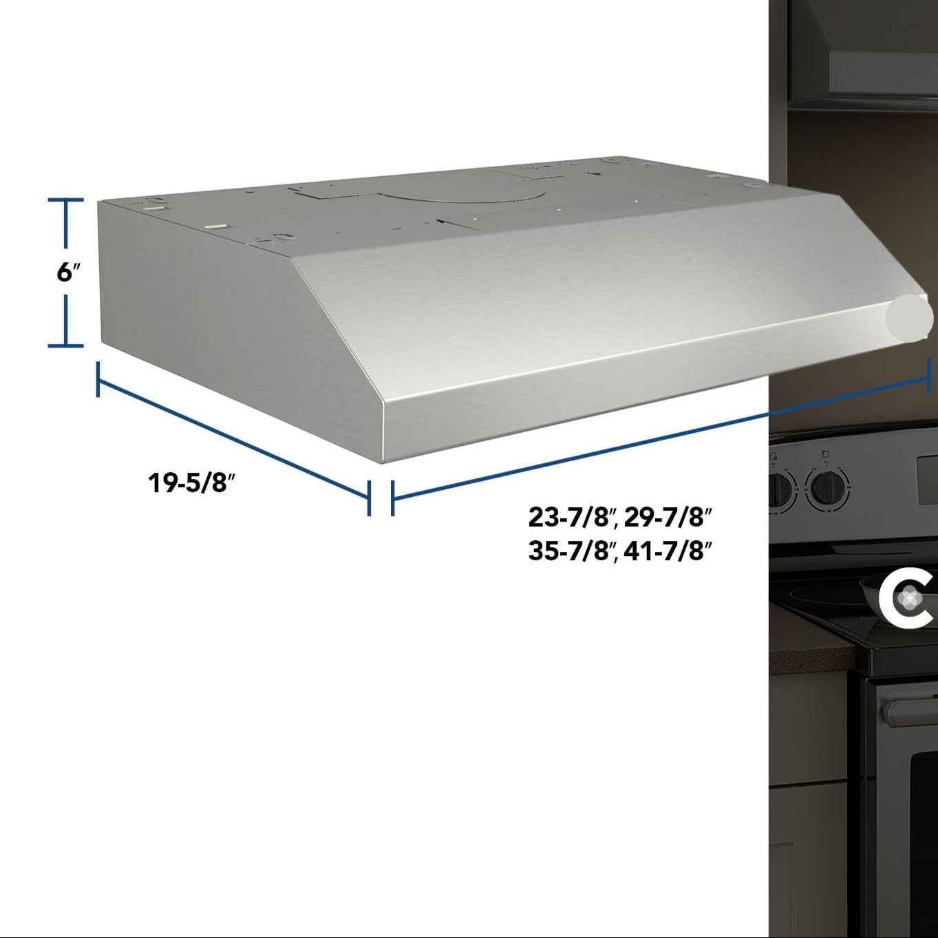 Glacier 42-inch Under-Cabinet 4-Way Convertible Range Hood with 2-Speed Exhaust Fan and Light, 300 Max Blower CFM, Stainless Steel