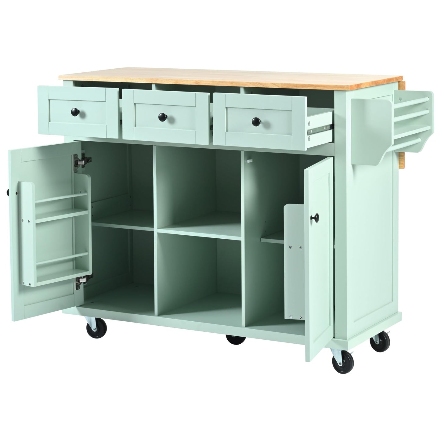 Rolling Kitchen Island with Storage, Moveable Kitchen Island with Drop Leaf, Portable Kitchen Storage Islands & Carts with Drawers and Shelves for Dinning Room