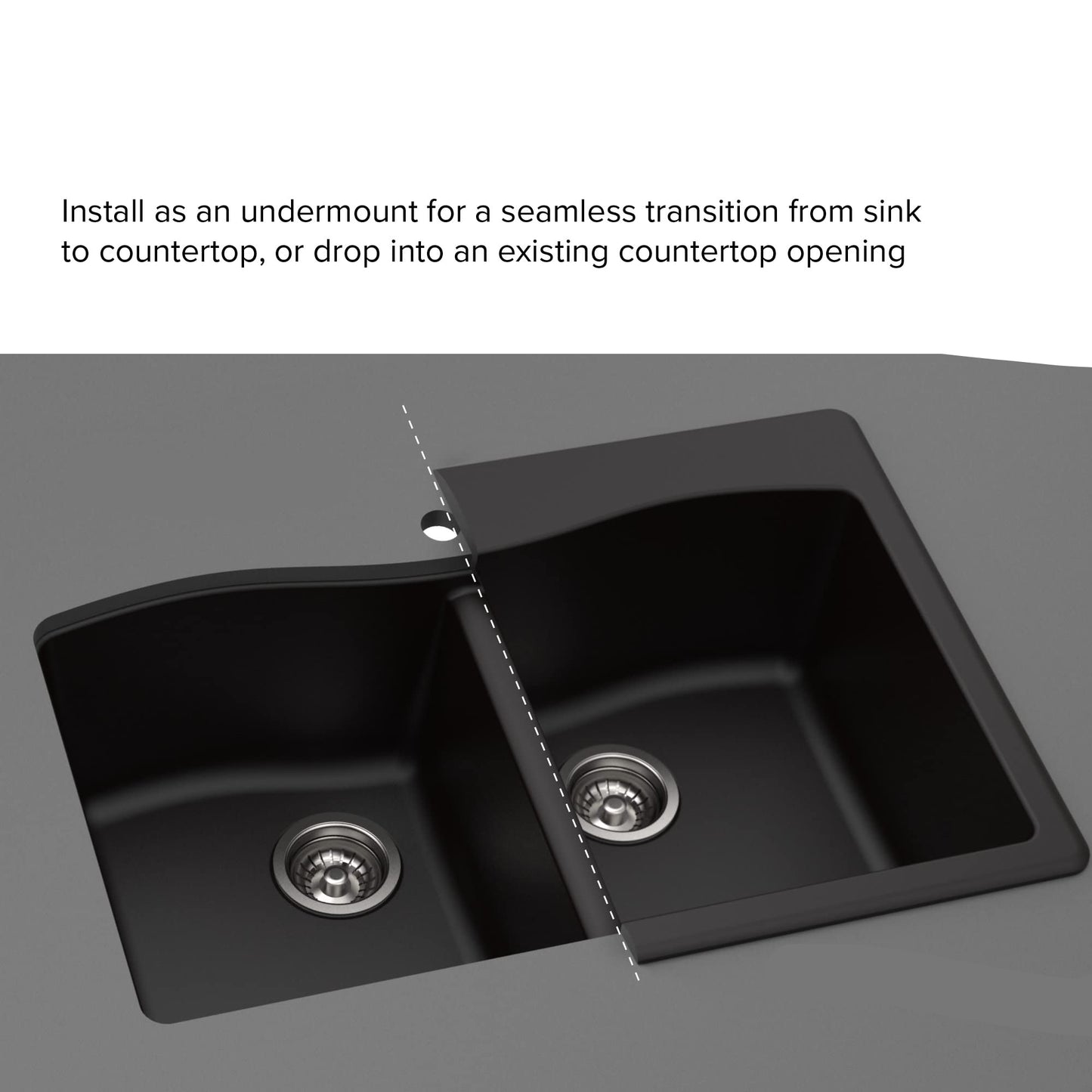 Forteza 33-inch Drop In/Undermount 60/40 Double Bowl Granite Kitchen Sink in Black