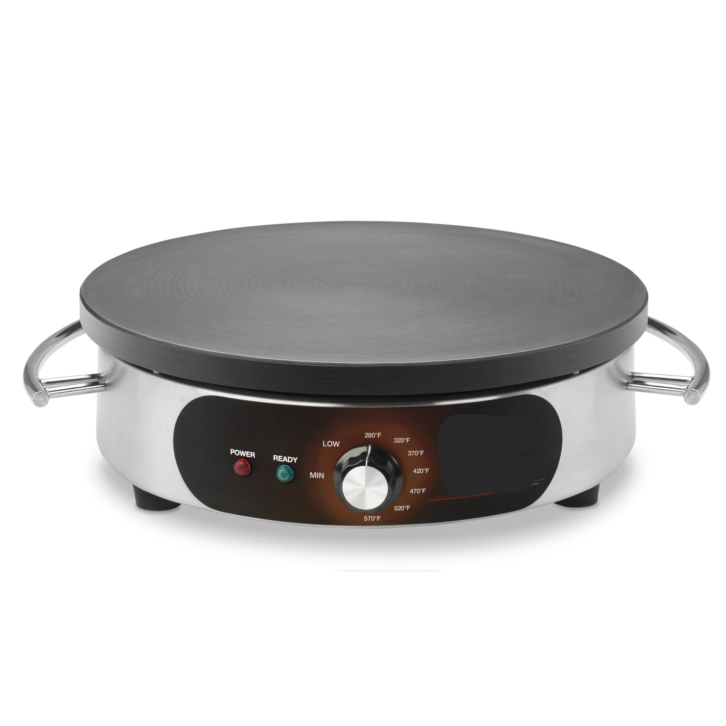 Commercial WSC160X 16" Electric Crepe Maker, Cast Iron Cooking Surface, Stainless Steel Base, Includes Batter Spreader and Spatula, 120V, 1800W, 5-15 Phase Plug