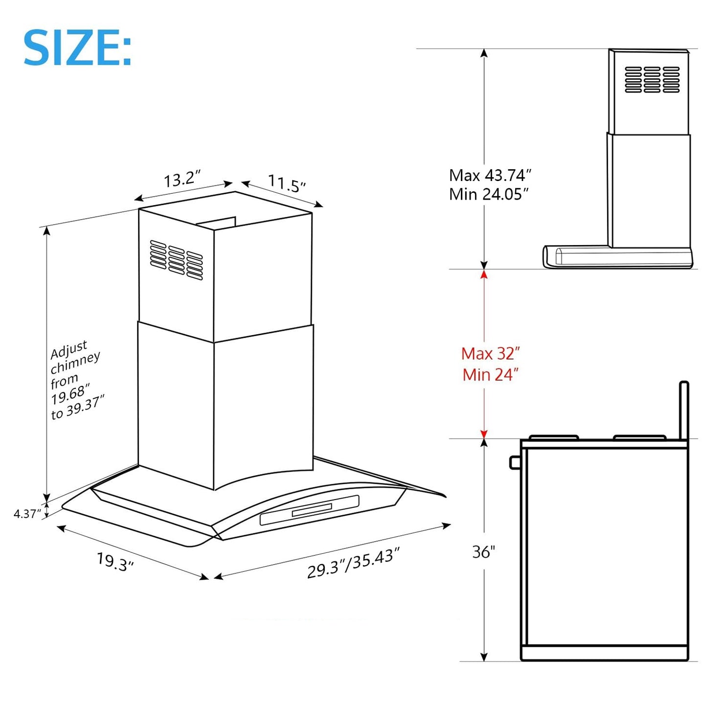 30-inch Wall Mount Range Hood Tempered Glass 900 CFM, Kitchen Chimney Vent Stainless Steel with Gesture Sensing & Touch Control Switch Panel, 2 Pcs Adjustable Lights