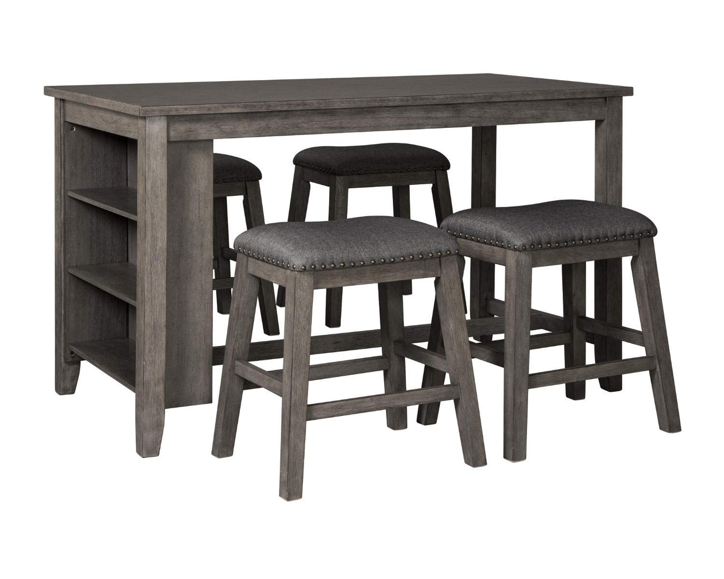 Caitbrook Rustic Counter Height Dining Table with Storage, Dark Gray