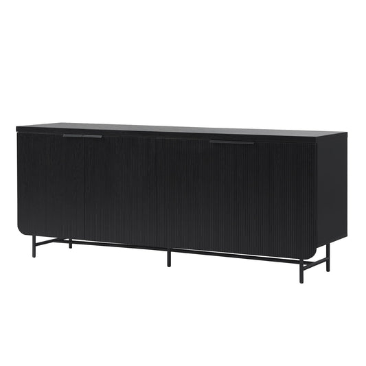 Scandinavian Grooved 4-Door Sideboard, 69 Inch, Black