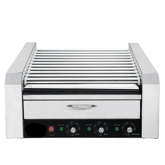 30 Hot Dog Roller Warmer Grill Cooker Machine, Commercial Grade, (with Bun Warmer Drawer, 11 Non-Stick Rollers, 30 Hot Dog Sausage Grill Cooker, and Removable Stainless Steel Drip Tray)