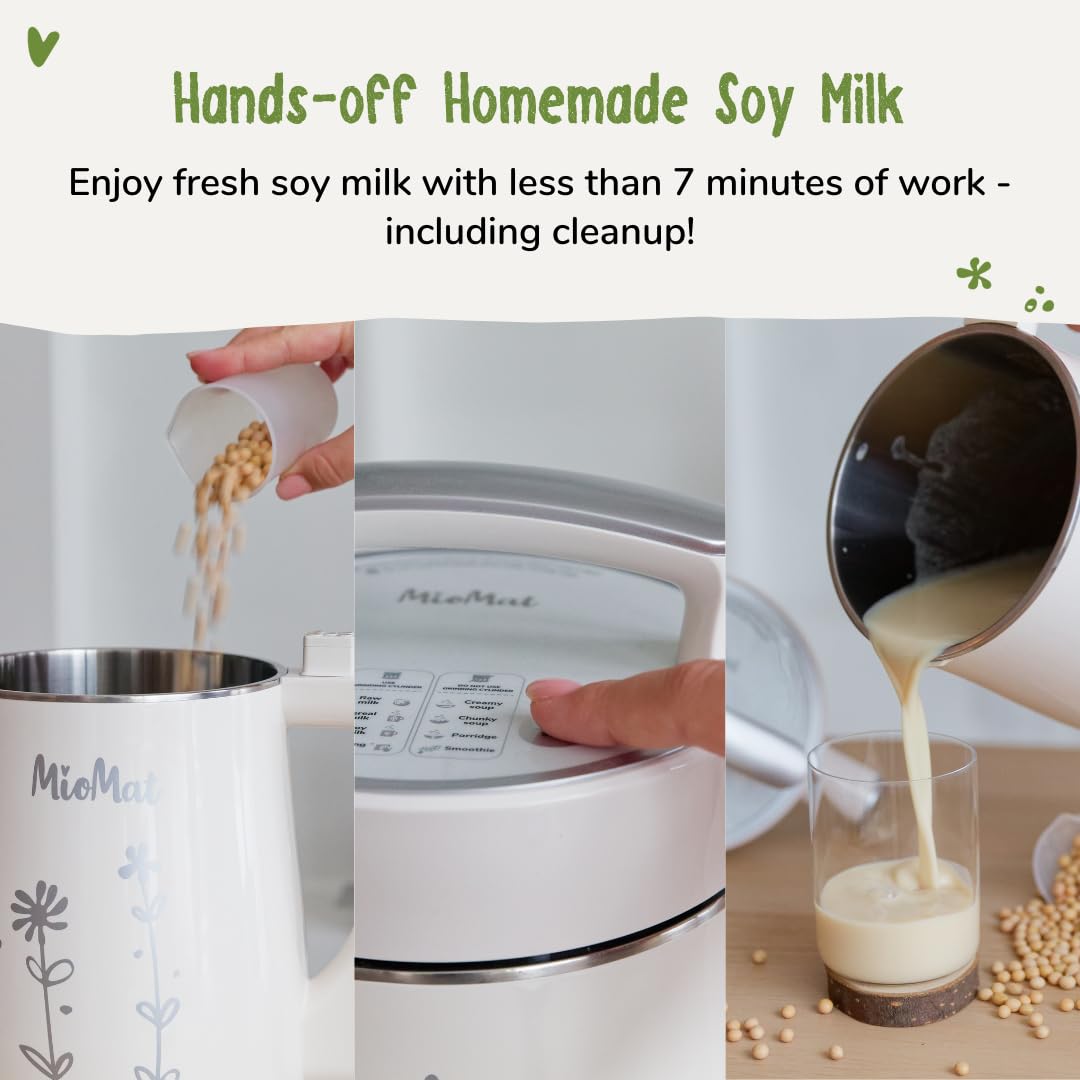 The Soy Milk Maker | Make 43 oz of Homemade Soy Milk With Less Than 7 Minutes of Work | Dedicated Soy Milk Program that Works Both With Dry and Soaked Soybeans | 304 Stainless Steel Interior