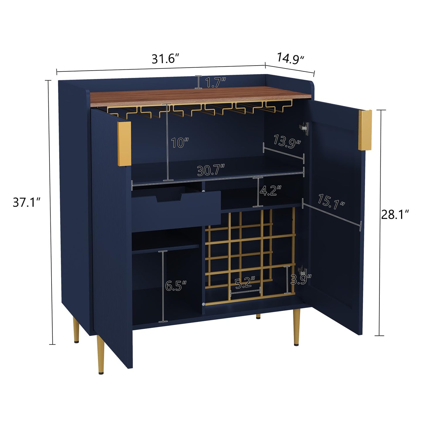 Sideboard Buffet Cabinet with Fluted Texture, Modern Coffee Bar Cabinet with Wine Rack&Drawers, Blue Liquor Cabinet for Kitchen Dining Room, Living Room