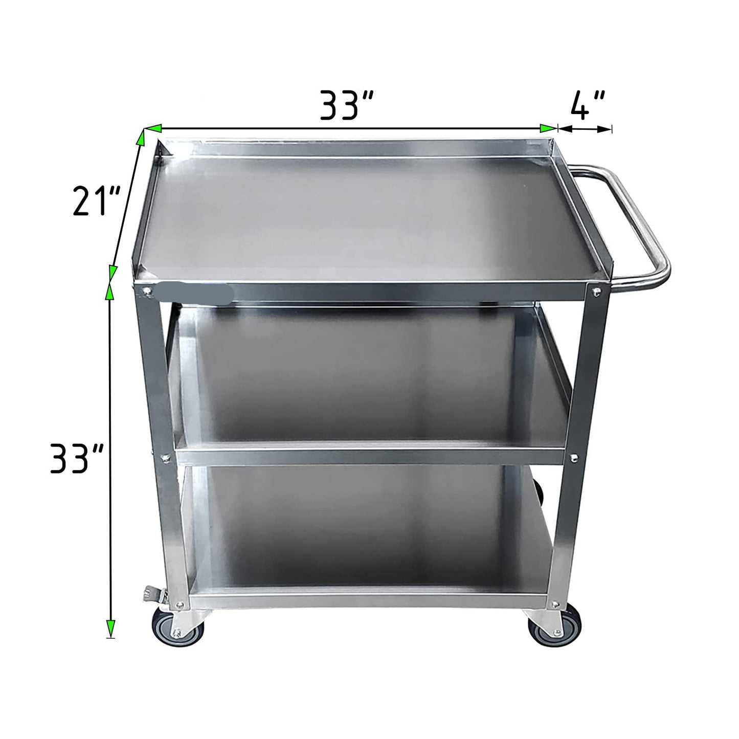 21 in. Wide X 33 in. Long X 33 in High | 3 Shelf Metal Utility Cart on Wheels with Handle