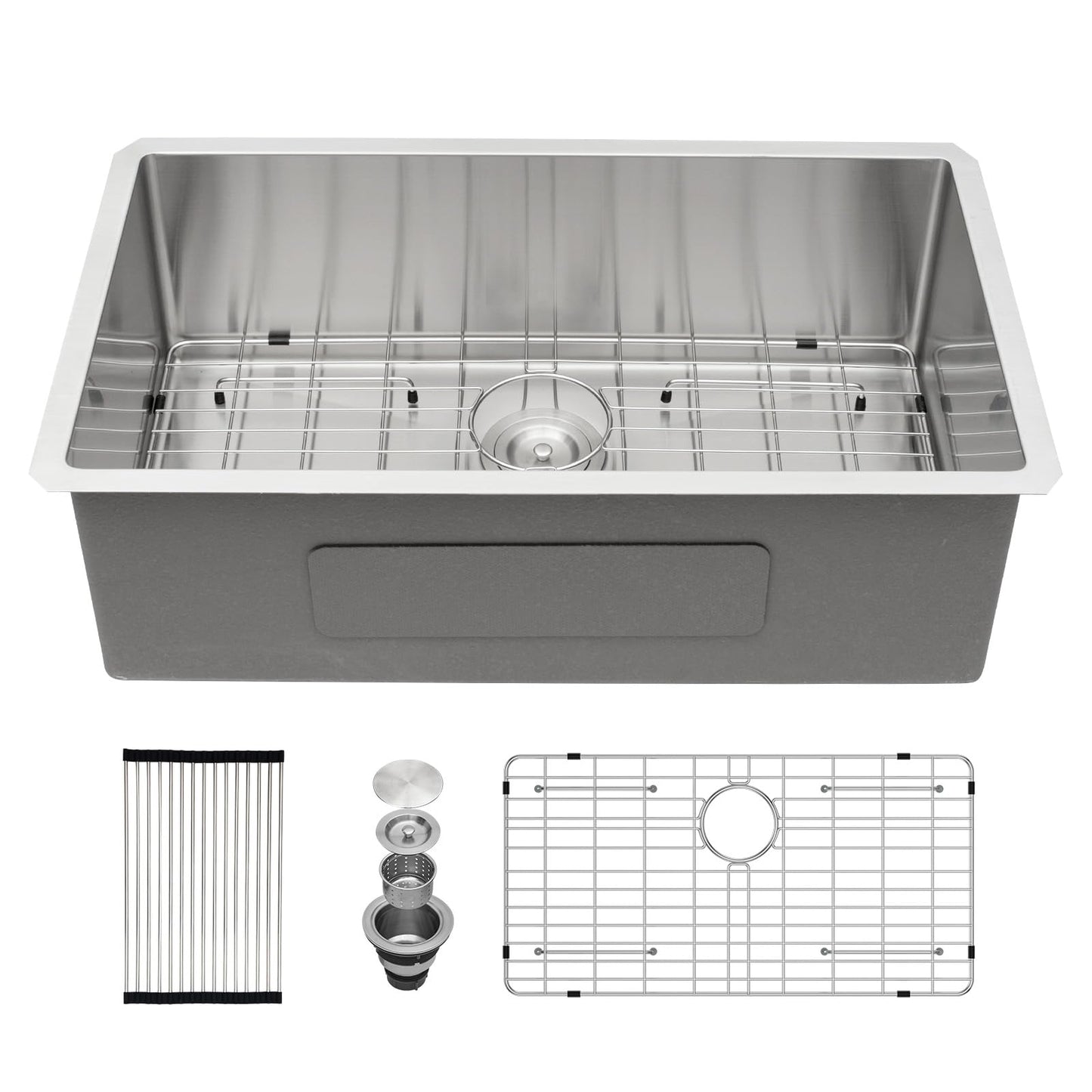 30 Inch Undermount Kitchen Sink -  30x18x10 Inch Undermount Sink Stainless Steel Kitchen Sink 16 Gauge Single Bowl Kitchen Sink Round Corner Under Counter Sink