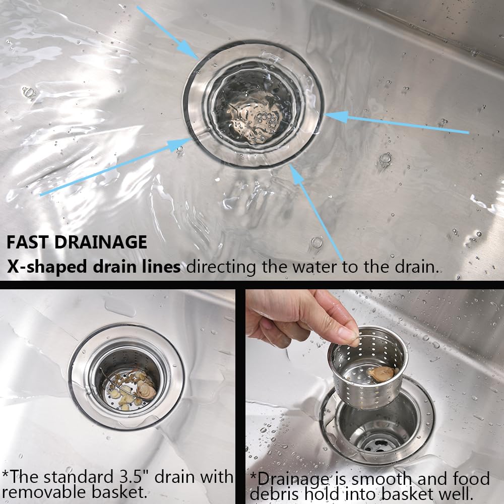 33 Inch Drop in Kitchen Sink, 33 x 19 Kitchen Sink Drop in 16 Gauge Stainless Steel Kitchen Sink Top Mount Single Bowl Deep Kitchen Sink with Drain Strainer