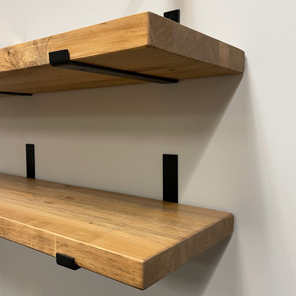 Rustic Shelves with J-Brackets Set of 2, Industrial Shelf, Kitchen Shelves, Solid Wood, Decorative Wall Storage, Heavy Duty