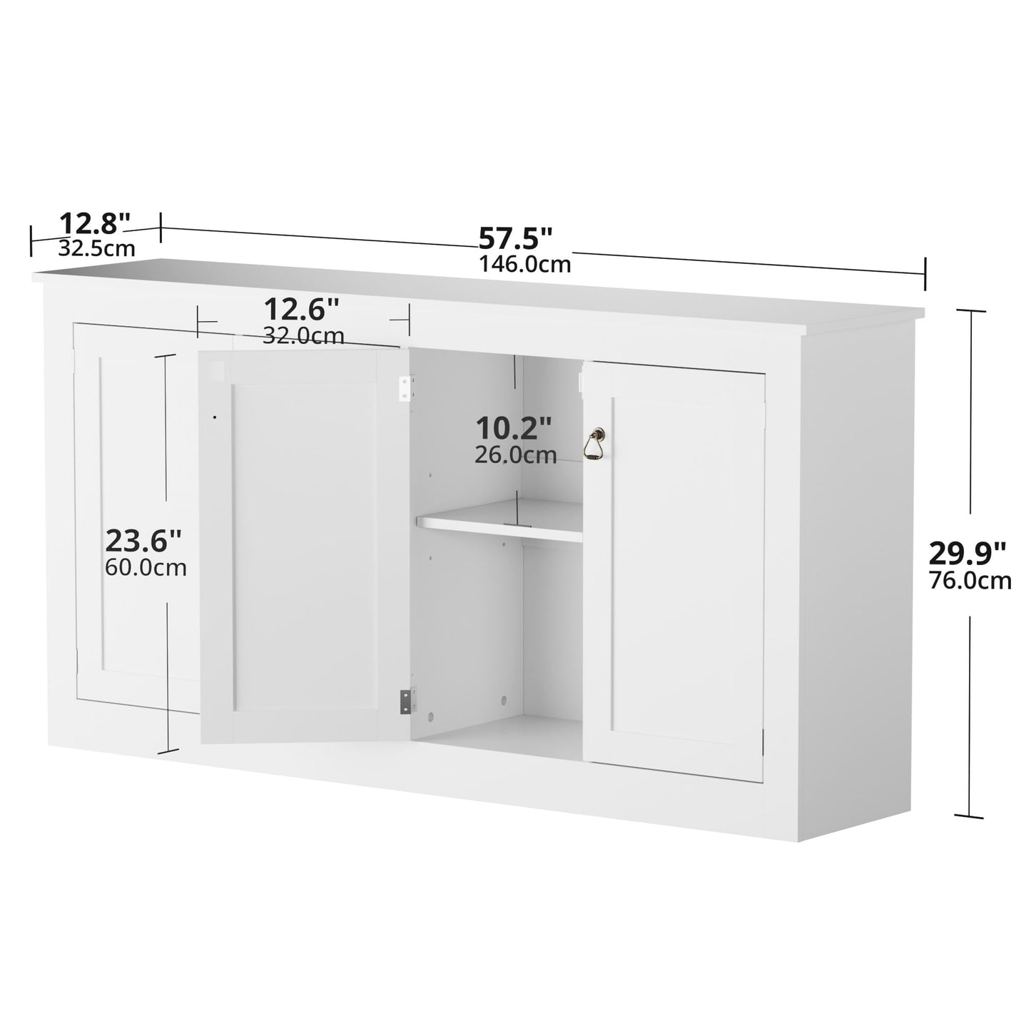 Buffet Cabinet with Storage - Kitchen Storage Cabinet Wood Console Table Coffee Bar Accent Cabinets for Living Room Dining Room Entryway White 57.5" W